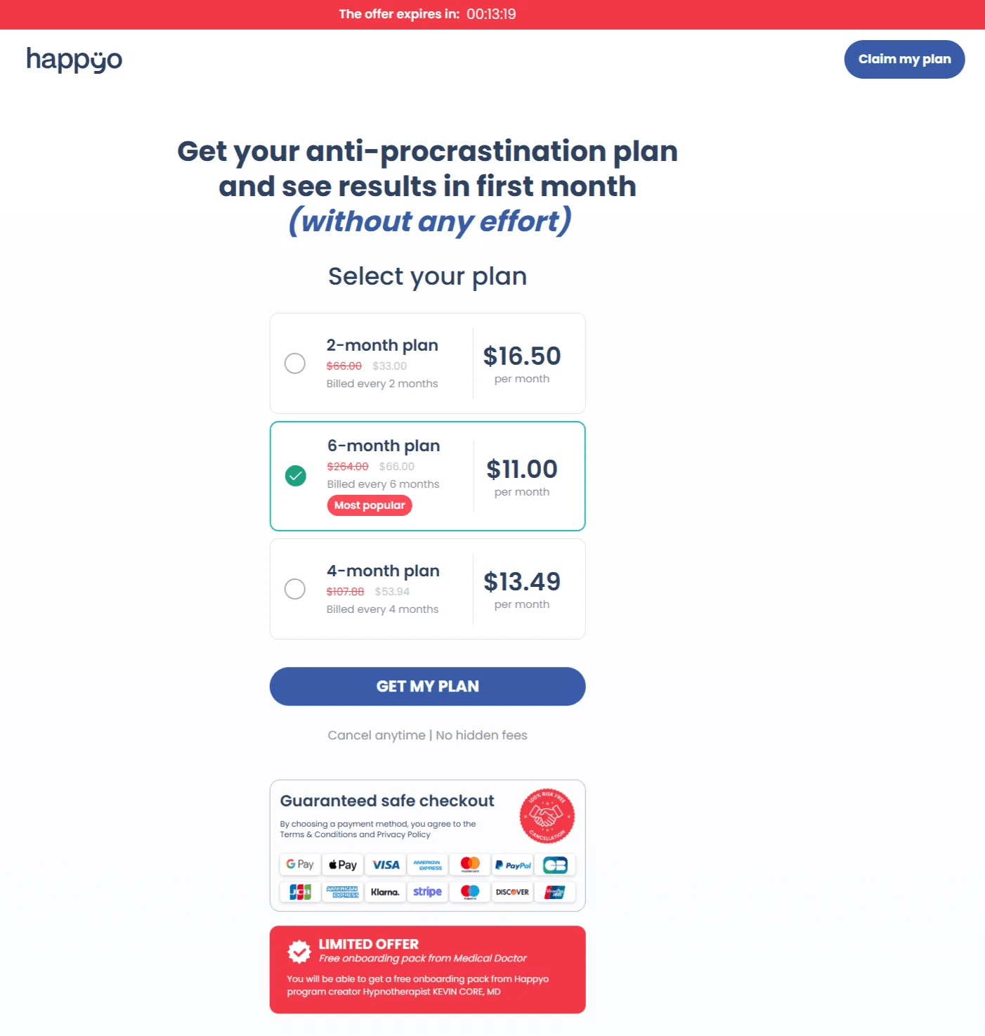 Happyo secure SSL encrypted checkout page screen